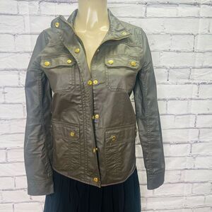 J. Crew Womens Army Green Full Zip Buttoned Cotton Military Jacket Size XS